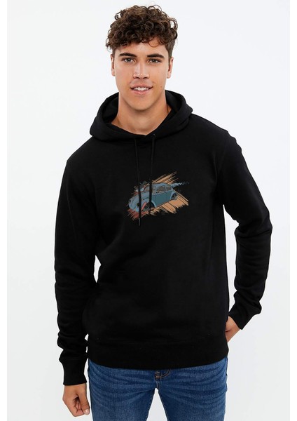 W Tosbaa Baskılı Siyah Erkek Örme Kapşonlu Sweatshirt Uzun Kol