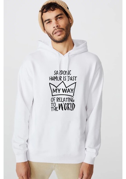 Riverdale My Way Baskılı Beyaz Erkek Örme Kapşonlu Sweatshirt Uzun Kol