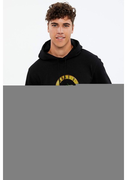 Guns N Roses Logo Metal Rock Baskılı Siyah Erkek Örme Kapşonlu Sweatshirt Uzun Kol