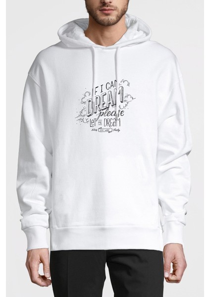 Elvis Presley If I Can Dream Baskılı Beyaz Erkek Örme Kapşonlu Sweatshirt Uzun Kol