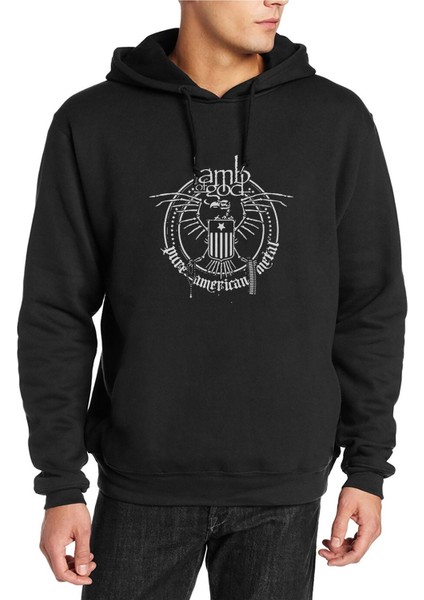 Lamb Of God American Crow Baskılı Siyah Erkek Örme Kapşonlu Sweatshirt Uzun Kol