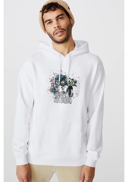 Bring Me The Horizon Bring Me Baskılı Beyaz Erkek Örme Kapşonlu Sweatshirt Uzun Kol