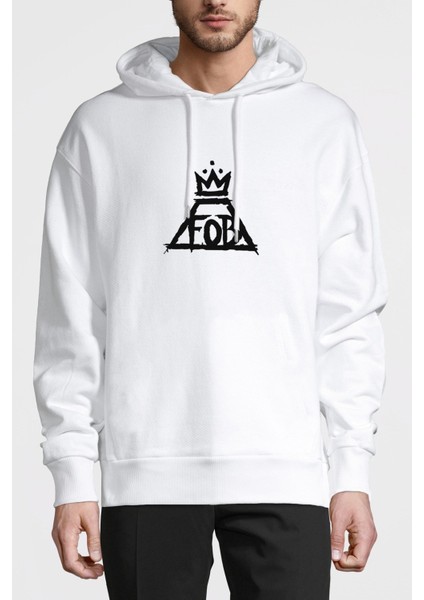 Fall Out Boy Baskılı Beyaz Erkek Örme Kapşonlu Sweatshirt Uzun Kol
