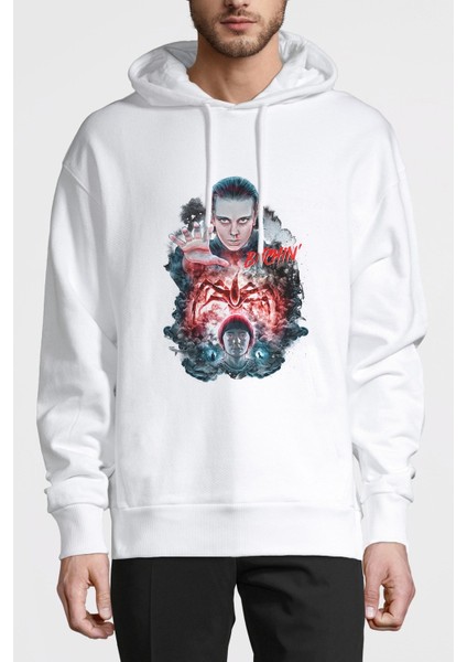 Stranger Things Bitchin Baskılı Beyaz Erkek Örme Kapşonlu Sweatshirt Uzun Kol