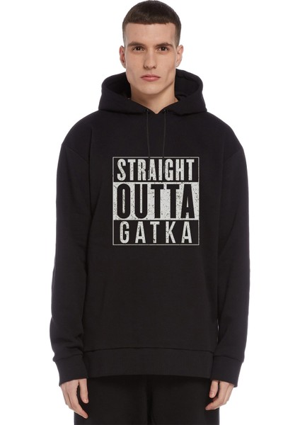 Pubg Pubg Straıght Outta Gatka Baskılı Siyah Erkek Örme Kapşonlu Sweatshirt Uzun Kol