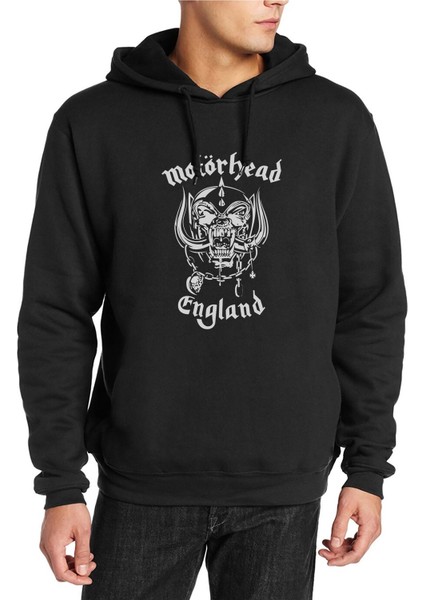 Motörhead England Baskılı Siyah Erkek Örme Kapşonlu Sweatshirt Uzun Kol