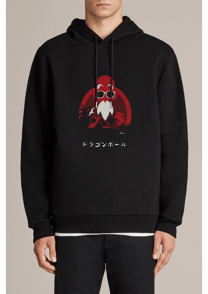 Anime Dragon Ball Baskılı Siyah Erkek Örme Kapşonlu Sweatshirt Uzun Kol