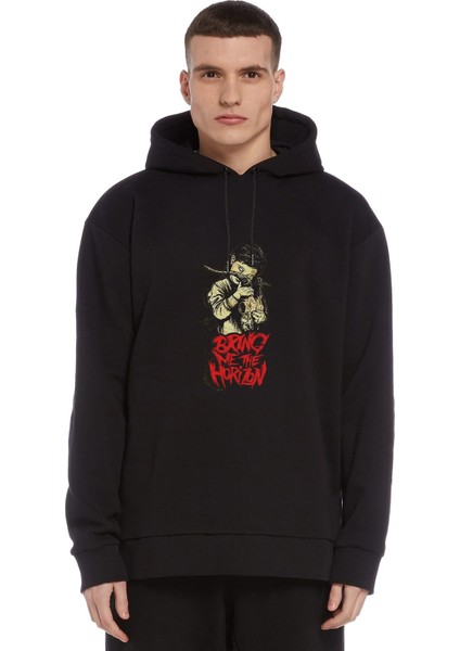 Bring Me The Horizon Baskılı Siyah Erkek Örme Kapşonlu Sweatshirt Uzun Kol