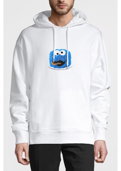 Kurabiye Canavari Cake Smash Backdrop Baskılı Beyaz Erkek Örme Kapşonlu Sweatshirt Uzun Kol