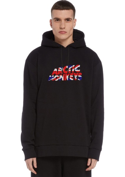 Arctic Monkeys Baskılı Siyah Erkek Örme Kapşonlu Sweatshirt Uzun Kol