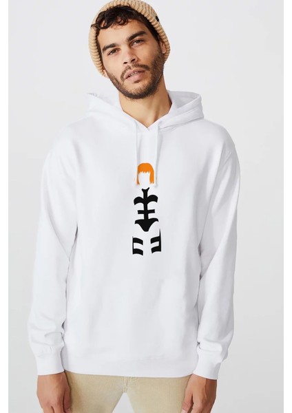 Silhouette The Fifth Element Leeloo Baskılı Beyaz Erkek Örme Kapşonlu Sweatshirt Uzun Kol