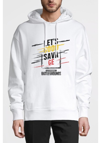 Pubg Lets Erangel Playerunknowns Pubg Savage Baskılı Beyaz Erkek Örme Kapşonlu Sweatshirt Uzun Kol