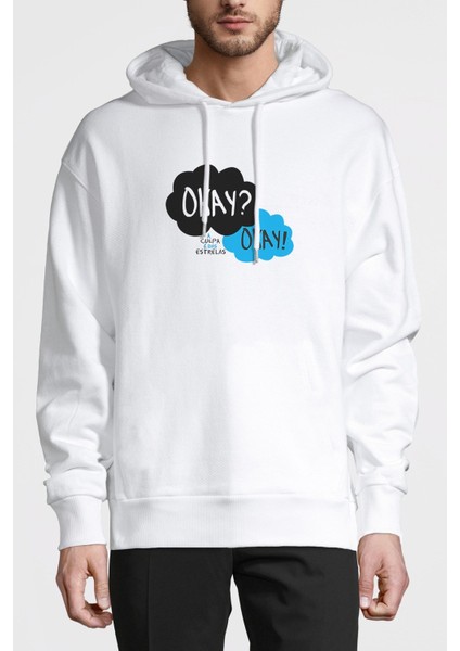 The Fault In Our Stars Baskılı Beyaz Erkek Örme Kapşonlu Sweatshirt Uzun Kol