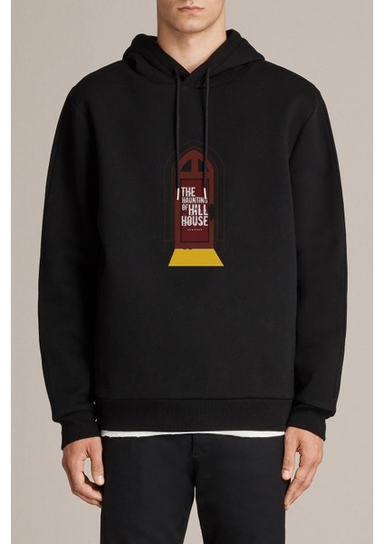 The Haunting Of Hill House Door Baskılı Siyah Erkek Örme Kapşonlu Sweatshirt Uzun Kol
