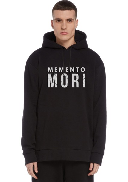 A Series Of Unfortunate Events Memento Mori Baskılı Siyah Erkek Örme Kapşonlu Sweatshirt Uzun Kol