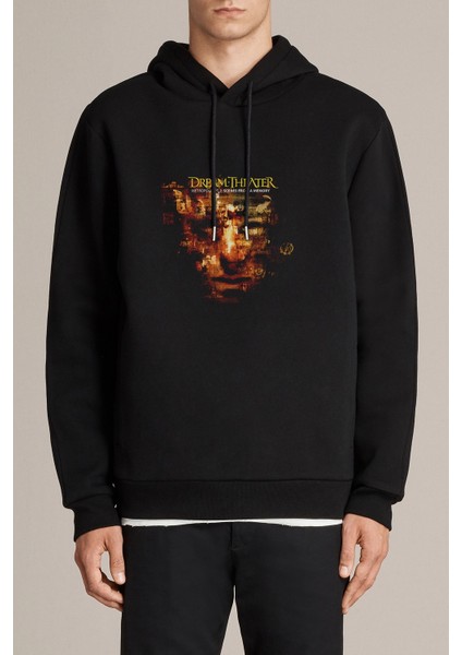 Dream Theater Metropolis Baskılı Siyah Erkek Örme Kapşonlu Sweatshirt Uzun Kol