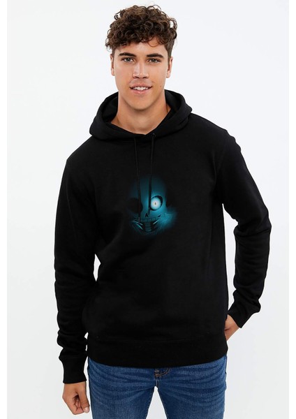 Undertale Gölge Baskılı Siyah Erkek Örme Kapşonlu Sweatshirt Uzun Kol
