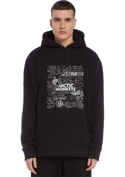 Arctic Monkeys Songs Baskılı Siyah Erkek Örme Kapşonlu Sweatshirt Uzun Kol