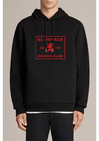 Riverdale El Royale Boxing Club Baskılı Siyah Erkek Örme Kapşonlu Sweatshirt Uzun Kol
