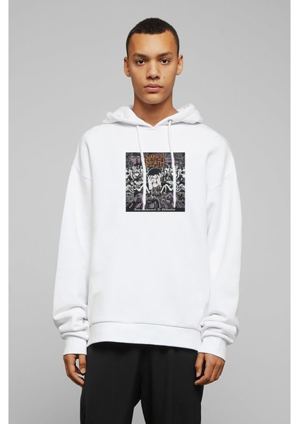 Napalm Death From Enslavement Napalm Death Baskılı Beyaz Erkek Örme Kapşonlu Sweatshirt Uzun Kol