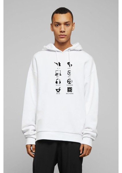 Sense8 Minimalist Symbols & Name Baskılı Beyaz Erkek Örme Kapşonlu Sweatshirt Uzun Kol