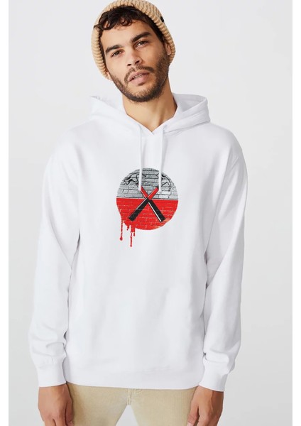 Pink Floyd The Wall Hammer 2018 Baskılı Beyaz Erkek Örme Kapşonlu Sweatshirt Uzun Kol