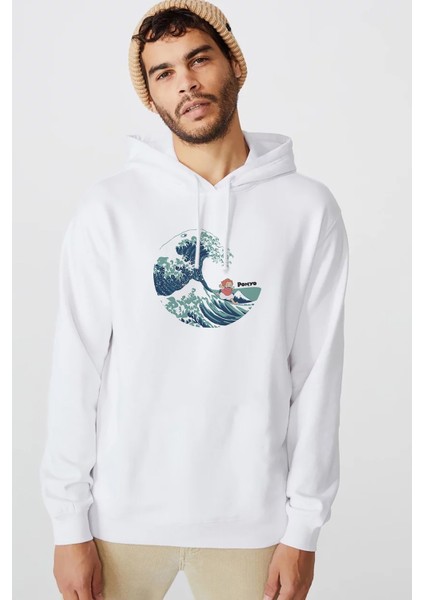 Küçük Deniz Kızı Ponyo Gake No Ue No Ponyo Baskılı Beyaz Erkek Örme Kapşonlu Sweatshirt Uzun Kol