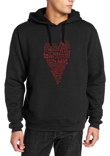 Charles Bukowski Heart Your Life Is Baskılı Siyah Erkek Örme Kapşonlu Sweatshirt Uzun Kol