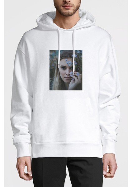 Riverdale Polly Cooper Baskılı Beyaz Erkek Örme Kapşonlu Sweatshirt Uzun Kol