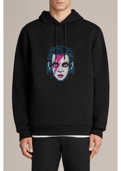 Stranger Things The Bitchin Baskılı Siyah Erkek Örme Kapşonlu Sweatshirt Uzun Kol