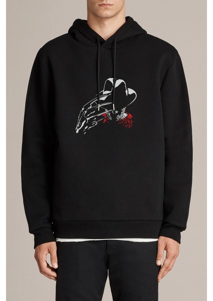 Freddy Krueger Sign Baskılı Siyah Erkek Örme Kapşonlu Sweatshirt Uzun Kol