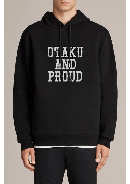One Punch Man Baskılı Siyah Erkek Örme Kapşonlu Sweatshirt Uzun Kol