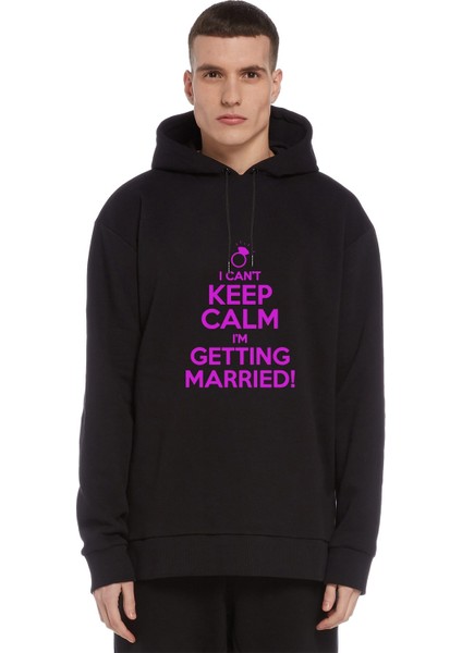 Can't Keep Calm Can´t Keep Calm Baskılı Siyah Erkek Örme Kapşonlu Sweatshirt Uzun Kol