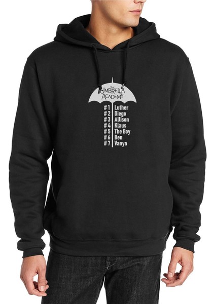 The Umbrella Academy Characters Name Baskılı Siyah Erkek Örme Kapşonlu Sweatshirt Uzun Kol