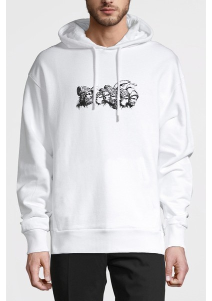 Trojan Truva Baskılı Beyaz Erkek Örme Kapşonlu Sweatshirt Uzun Kol