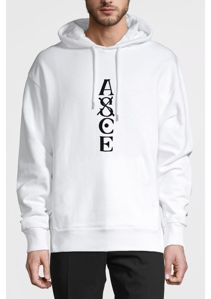 One Piece Baskılı Beyaz Erkek Örme Kapşonlu Sweatshirt Uzun Kol