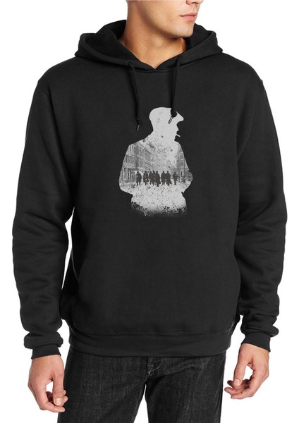 Peaky Blinders Tommy Shelby Gölge Baskılı Siyah Erkek Örme Kapşonlu Sweatshirt Uzun Kol