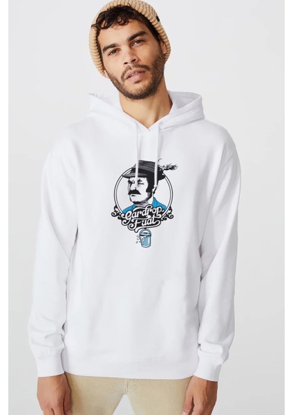 Gardrop Fuat Baskılı Beyaz Erkek Örme Kapşonlu Sweatshirt Uzun Kol