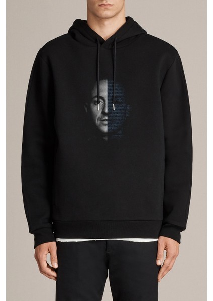 Link In Park Chester Bennington Rock Baskılı Siyah Erkek Örme Kapşonlu Sweatshirt Uzun Kol