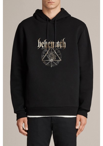 Behemoth Black Metal Death Heavy Occult Baskılı Siyah Erkek Örme Kapşonlu Sweatshirt Uzun Kol