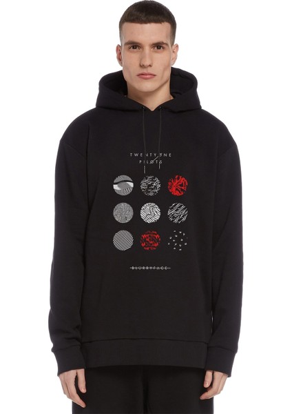 Twenty One Pilots Blurryface Baskılı Siyah Erkek Örme Kapşonlu Sweatshirt Uzun Kol