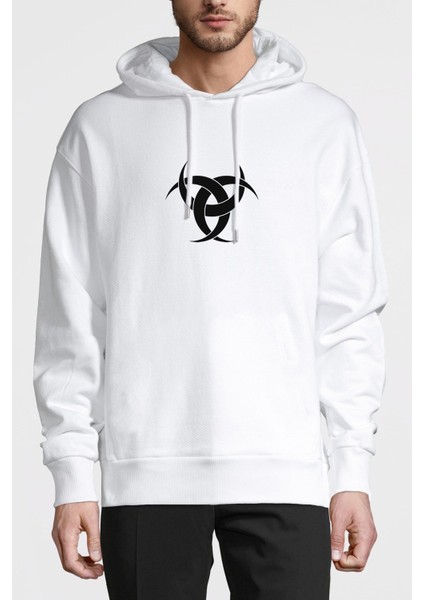 Göktürk Teşkilatı Mahsusa Baskılı Beyaz Erkek Örme Kapşonlu Sweatshirt Uzun Kol