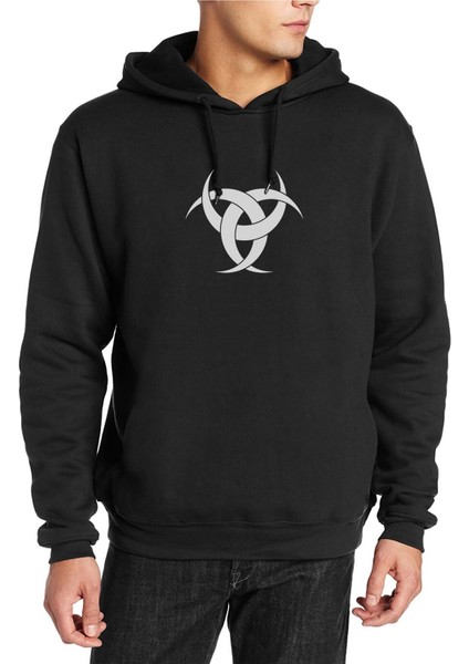 Göktürk Teşkilatı Mahsusa Baskılı Siyah Erkek Örme Kapşonlu Sweatshirt Uzun Kol