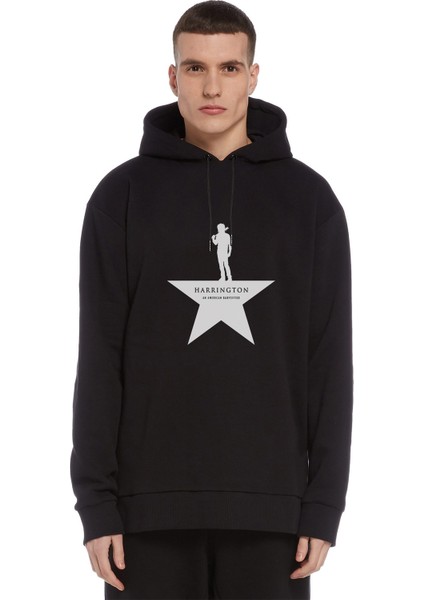 Stanger Things Harrington An American Babysitter Baskılı Siyah Erkek Örme Kapşonlu Sweatshirt Uzun K