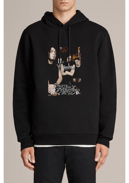Bullet For My Valentine Black Grup Baskılı Siyah Erkek Örme Kapşonlu Sweatshirt Uzun Kol