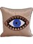 Bej Kadife Mavi Göz Işlemeli Yastık Kılıfı 1