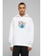 Bowling Topu Baskılı Beyaz Erkek Örme Kapşonlu Sweatshirt Uzun Kol 1