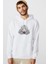 Kaplan Baskılı Beyaz Erkek Örme Kapşonlu Sweatshirt Uzun Kol 1