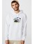 Panda Baskılı Beyaz Erkek Örme Kapşonlu Sweatshirt Uzun Kol 1