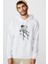 Astronot Uzay Gezintisi Baskılı Beyaz Erkek Örme Kapşonlu Sweatshirt Uzun Kol 1